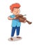 Boy violinist vector character plays violin instrument. Little musician performs. Happy childhood, hobby, entertainment