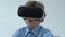 Boy in virtual reality headset, innovation technology, entertainment device