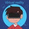 Boy with VR headset. Virtual reality for education and games.