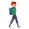 Boy walking backpack icon, cartoon style