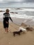 Boy Walking on Beach with Dogs