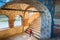 Boy walking to upstair inside hall of Saint Basil`s Cathedral