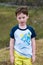 Boy walking up the Slieve League Cliffs, County Donegal, Ireland