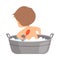 Boy Washing Himself with Brush in Vintage Bathtub Full of Foam, Back View, Adorable Little Kid in Bathroom, Daily