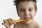 Boy washing teeth