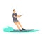 Boy water skiing icon cartoon vector. Board surfer