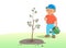 A boy with a watering can in his hand planted a tree