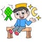 Boy wearing a cap to welcome Muslim ramadan. doodle icon image kawaii