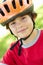 Boy wearing cycling helmet