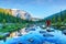 Boy Wearing Face Mask Rock Hopping on Lake in Staycation to Park