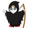 Boy wearing grim reaper costume with scythe