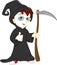 Boy wearing grim reaper with scythe costume