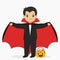 Boy Wearing Halloween Dracula Costume Cartoon Vector