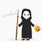 Boy Wearing Halloween Grim Reaper Costume Cartoon Vector