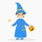 Boy Wearing Halloween Wizard Costume Cartoon Vector