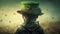 A boy wearing leprechaun hat, hand holding a green beer, back view St. Patrick\\\'s day generative AI