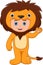 Boy wearing lion costume waving