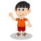 A boy wearing orange shirt and red pants was waving his hand cartoon