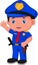 Boy wearing police costume and waving