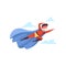 Boy Wearing Red Superhero Costume Flying in Sky, Cute Super Child Character in Mask and Blue Cape Vector Illustration