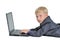 Boy wearing suit working on laptop