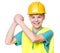 Boy wearing yellow hard hat