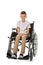 Boy in wheelchair on white background