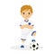 Boy in White and Blue Soccer Jersey Cartoon Vector