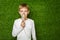 Boy in white breathing through inhalator mask