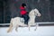 Boy and white pony - riding horseback in winter