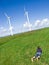 Boy and wind turbines