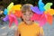 Boy with windmill toys