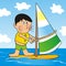 Boy on windsurfing, funny vector illustration