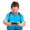 Boy with winning attitude playing video console