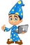 Boy Wizard In Blue - Thumbs Up With Laptop