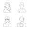 Boy, a woman with glasses, a grandfather with a beard, a girl with tails.Avatar set collection icons in outline style