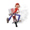 Boy working the pizza delivery. Riding on red motorbike for carries rush order. Fast delivery concept. Front view