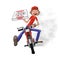 Boy working the pizza delivery. Riding on red motorbike for carries rush order. Fast delivery concept. Front view