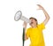 Boy yelling into a megaphone