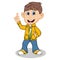 Boy with yellow jacket and blue trousers point his finger cartoon