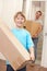 Boy with young man on moving day