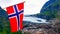 Boyabreen Glacier and norwegian flag