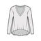 Boyfriend cotton-jersey T-shirt technical fashion illustration with plunging V-neckline, long sleeves, high-low hem