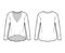 Boyfriend cotton-jersey T-shirt technical fashion illustration with plunging V-neckline, long sleeves, high-low hem