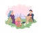 Boyfriend and girlfriend on a date. Picnic in the park on the lawn. Love, Valentine s Day, couple in love. Vector