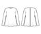 Boyfriend shirt technical fashion illustration with crew neckline, long sleeves, oversized, flare hem back zip fastening