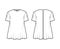Boyfriend shirt technical fashion illustration with crew neckline, short sleeves, oversized, flare hem, zip fastening