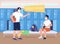 Boys changing for gym flat color vector illustration