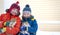 Boys children petting a cat in winter home outdoors