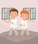 boys couple practicing karate indoor